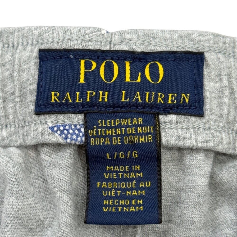 Polo Ralph Lauren Size L Sleepwear Pajama Pants Joggers Grey Bear Flag Print - Picture 3 of 8